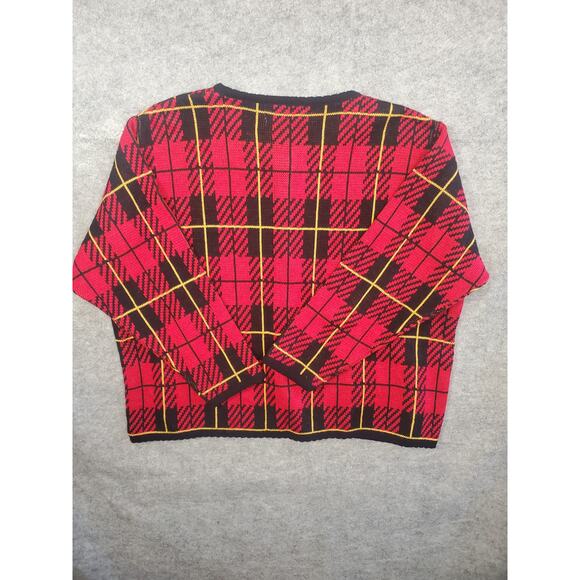 Vintage Tally-Ho Size 1X Red Black & Yellow Plaid Cardigan Sweater - Picture 2 of 6